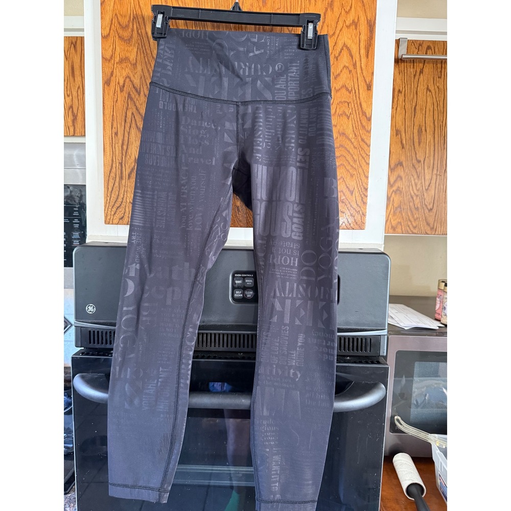 Lululemon Wunder Under High Rise Tights Black Manifesto Print Leggings‎ Full Lgh